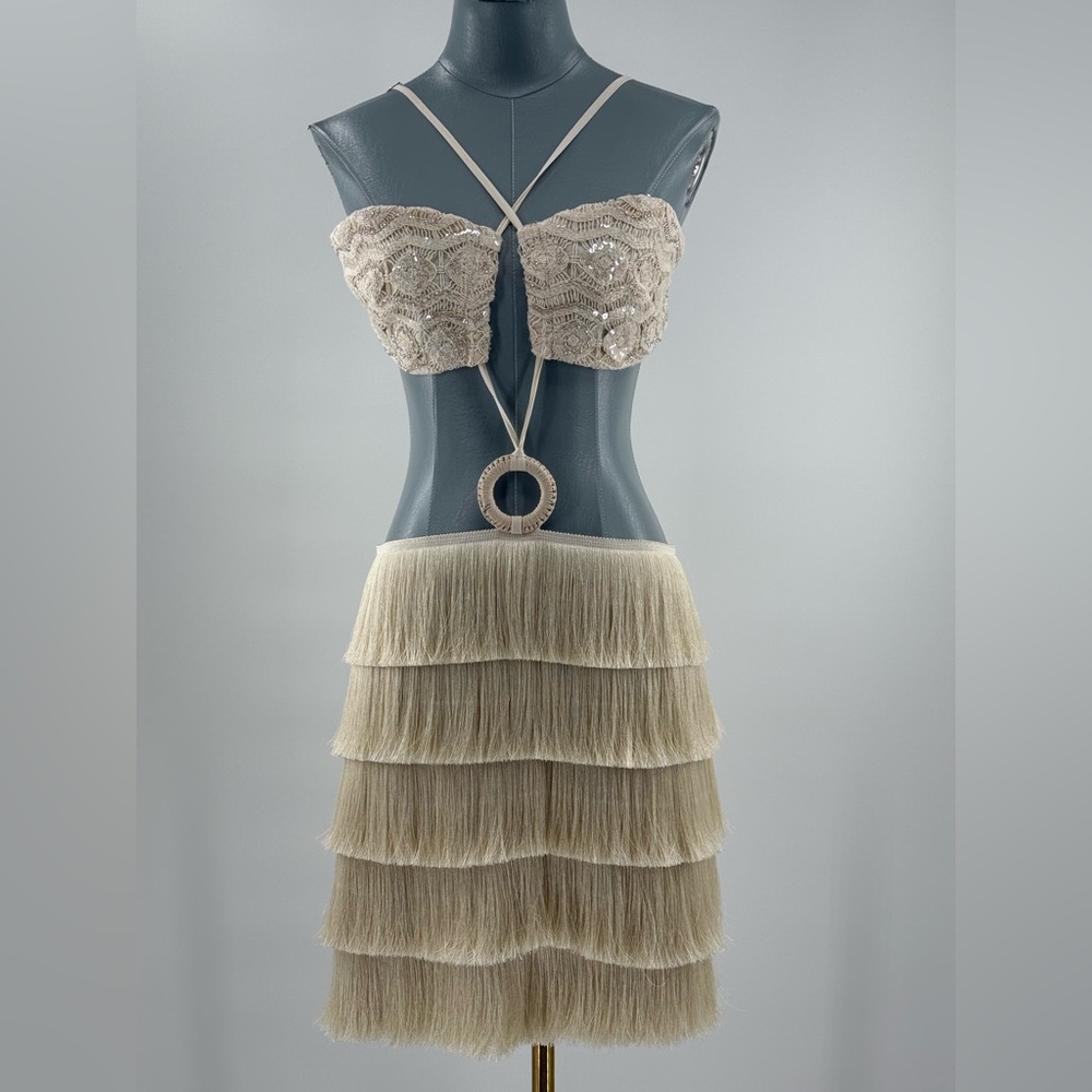 🆕 PATBO 🧿 NWOT Crochet Bloom Cut Out Mini Dress, Beige - Sz US 8 BR 40 - Picture 3 of 17